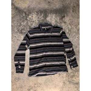 Quiksilver Lyne Flannel Shirt Mens 2XL Blue Gray Striped Regular Fit Button Up